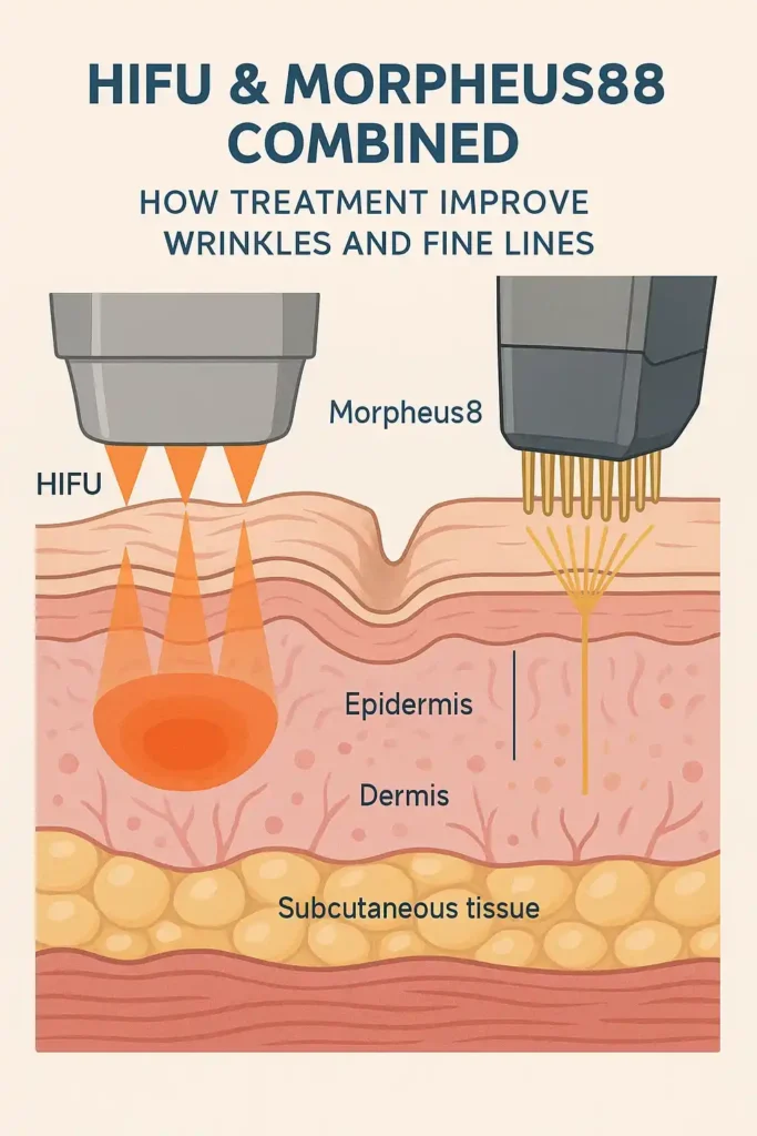 Diagram showing HIFU & Morpeus8 Swinton and the benefits for reduction in wrinkles and fine lines